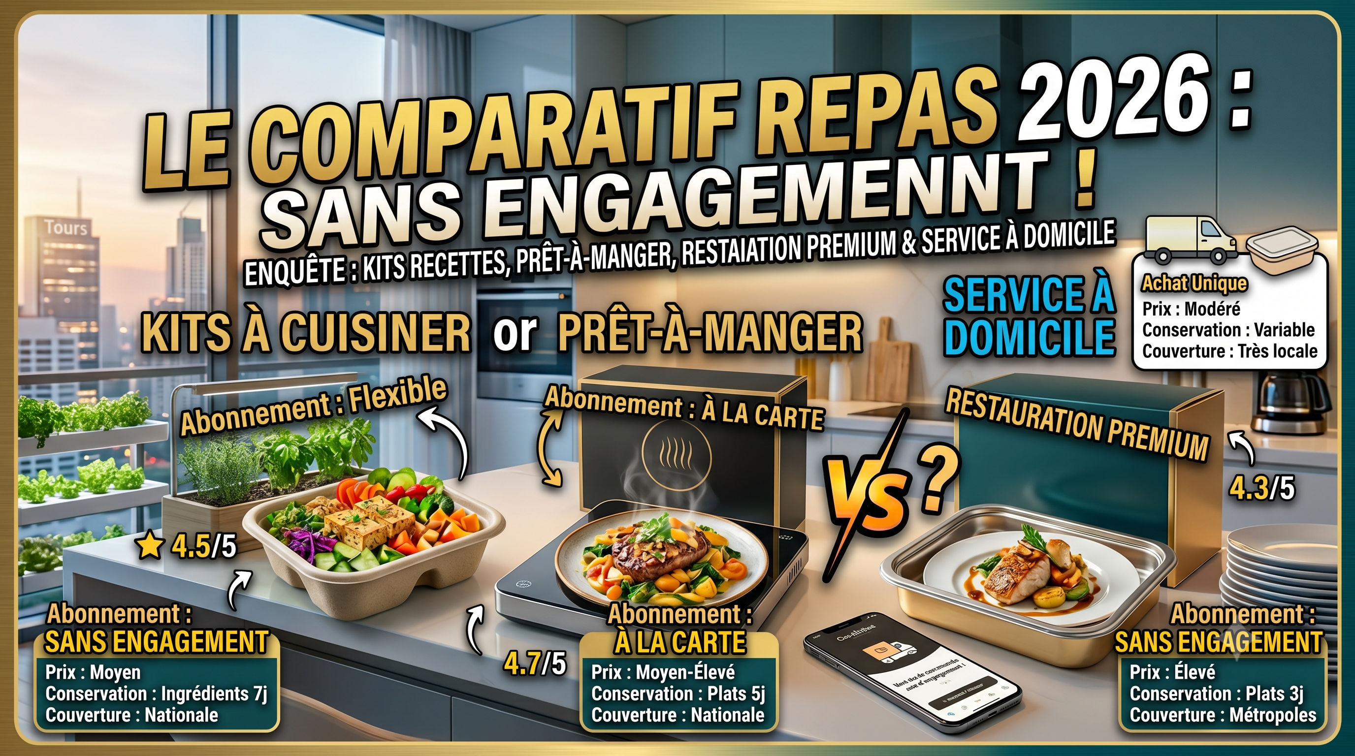 Repas livrés à domicile sans engagement : le comparatif 2026