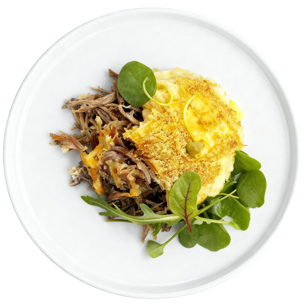 Effiloché de canard assaisonné et son écrasé de pommes de terre