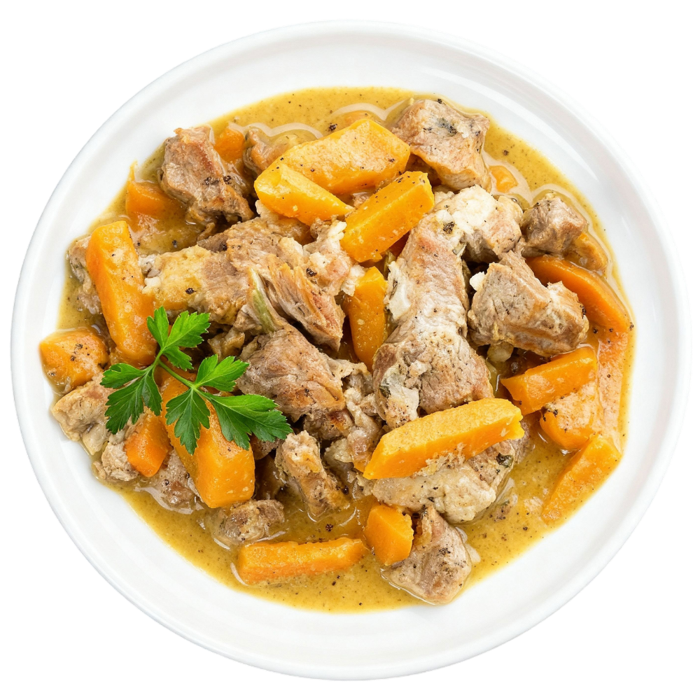 Sauté de veau au velouté de carottes au cumin