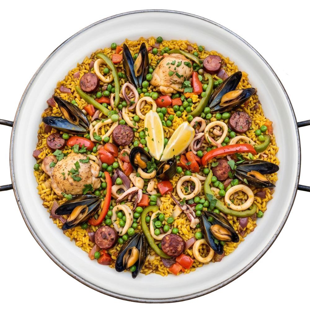 Paella au Poulet, Chorizo et Fruits de Mer